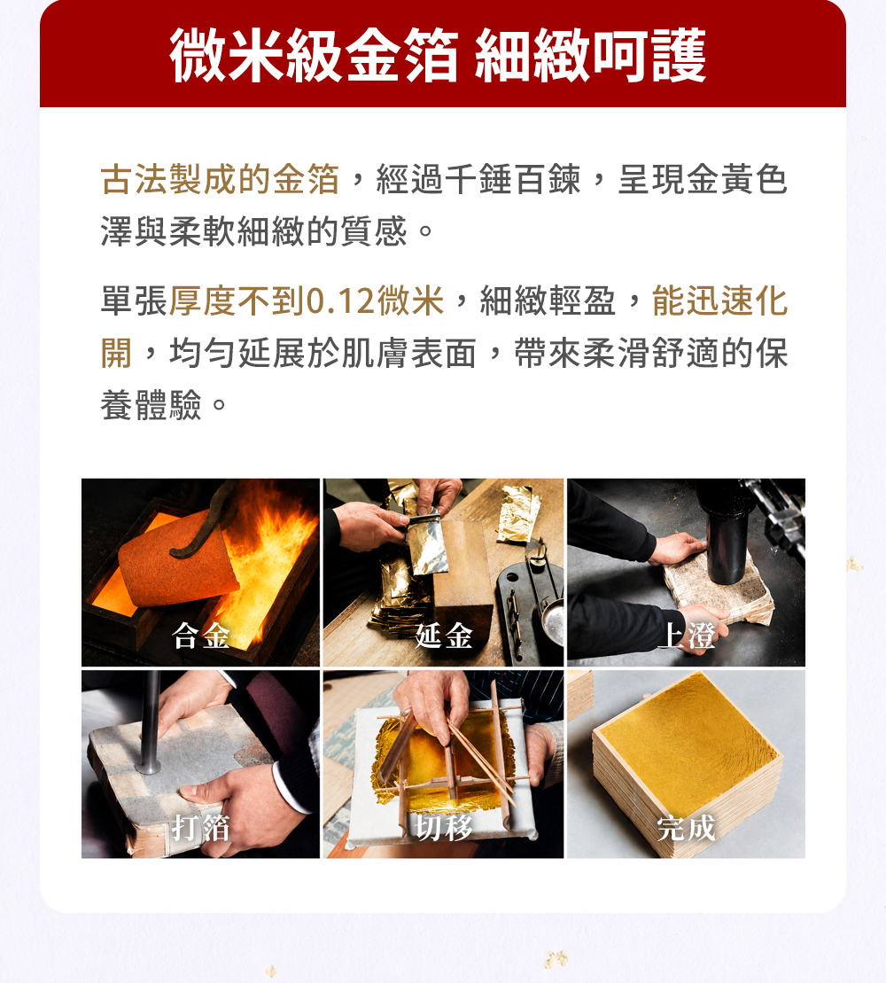 微米級金箔細緻呵護，古法製成的金箔6步驟