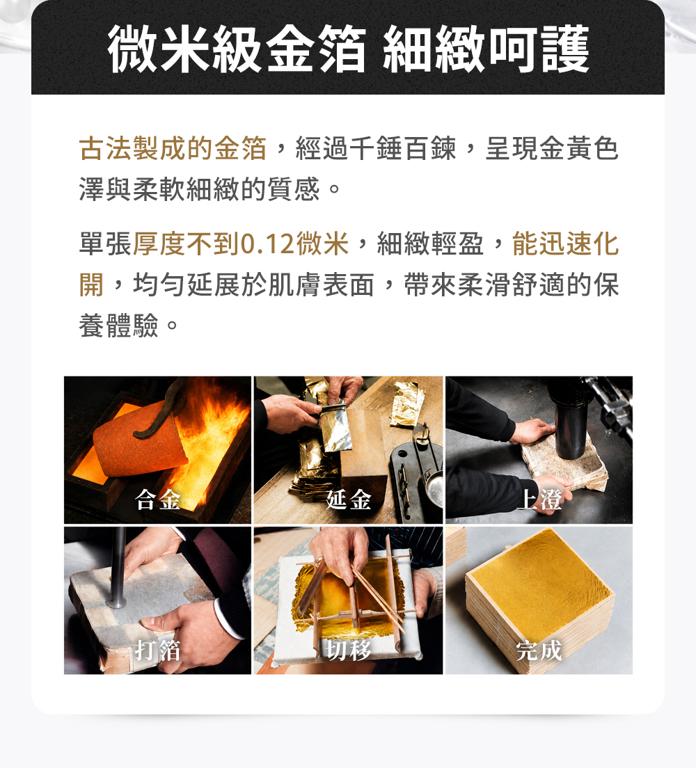 微米級金箔細緻呵護，古法製成的金箔6步驟